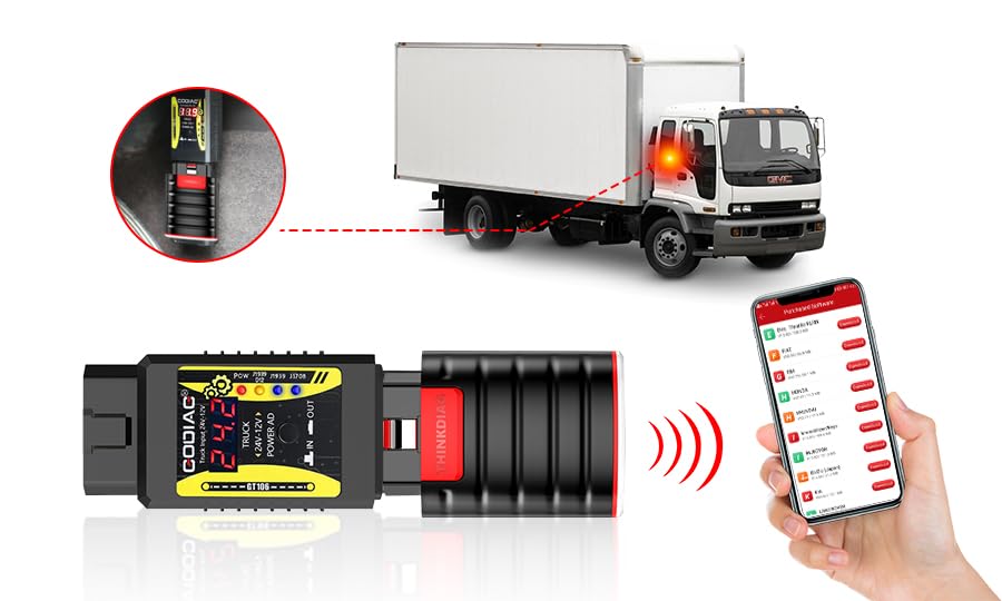 Godiag GT106 Plus 24V to 12V Heavy Duty Truck Adpter for X431 easydiag/ Thinkcar2/Thinkdiag/GOLO/DBScar II Added Fuel Injector Cleaning Testing Relay Testing for Cars Trucks