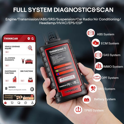 THINKCAR Thinkdiag2 All System Bidirectional Diagnostic Tool with CAN-FD Protocol Auto VIN ECU Coding 15+ Reset Functions One Year Free Update